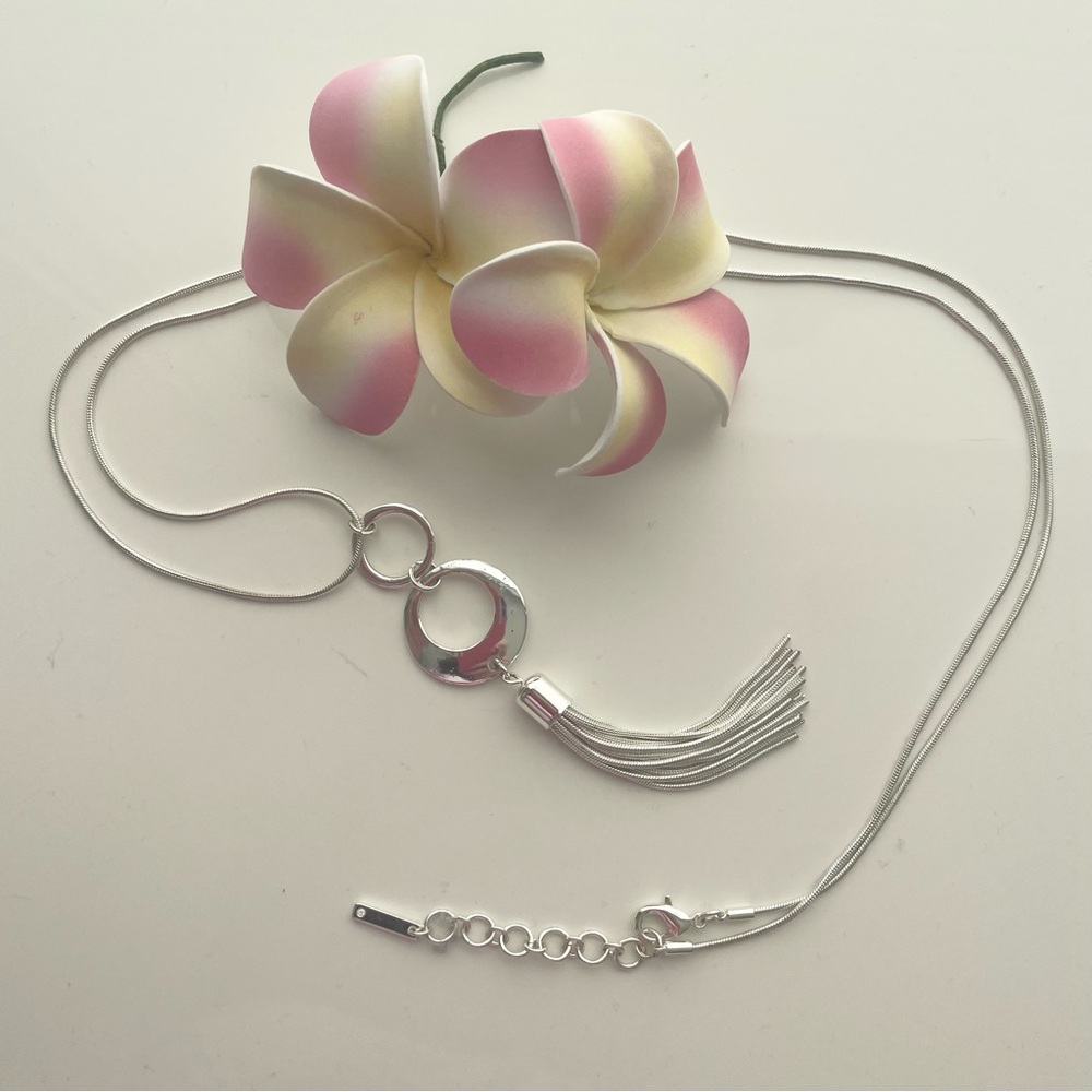 Elegant NINE WEST Silver Necklace with Tassel